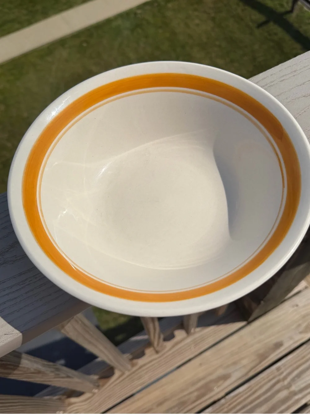 Vintage Prinetti Glossy Stoneware Serving Bowl, Orange Band Ring 9